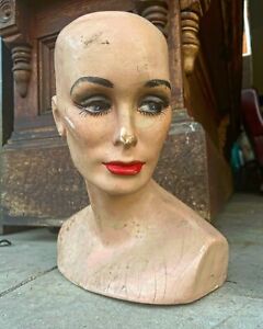 Vintage Female Mannequin Head Bust Store Counter Hat Wig Display 60’s