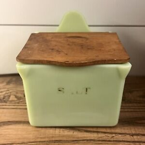 Jeannette Jadite Jadeite Salt Box with Original Lid Vintage Uranium Glass Box
