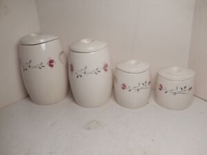Vintage Mid Century Modern 8 pcs. Set of 4 Franciscan Duet Rose Canisters & Lids