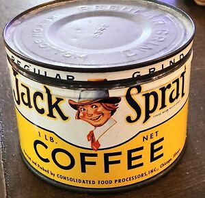 Original Vintage RARE"JACK SPRAT advertising Coffee tin w/ Lid 1 lb.AMAZING COND