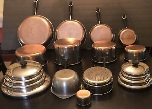 Vintage Pre -1968 Revere Ware Copper Clad Stainless-Steel Cookware Set 19 pcs
