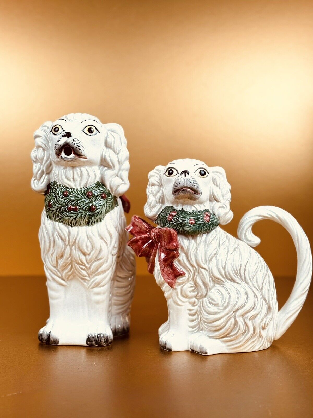 Vintage 1992 Fitz and Floyd Christmas Staffordshire Dogs TeaPot and Pitcher