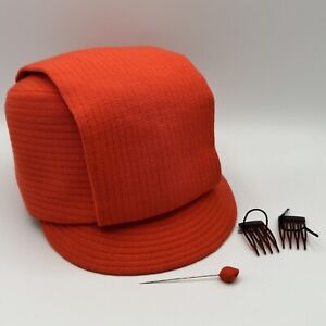 New Listing1968 Mae Hanauer Jean Louis Orange Stewardess Flight Attendant Kepi Hat Size 20