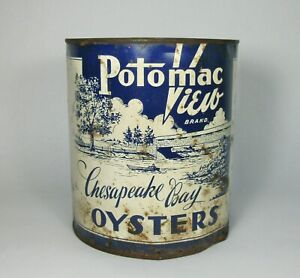 w Vtg POTOMAC VIEW CHESAPEAKE BAY OYSTERS TIN Gallon Can Adv No Lid or Bottom