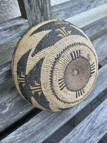 Exceptional Antique Hupa Basket Hat Cap, Yellow Bird Quill?, 7”, Mint, Estate.