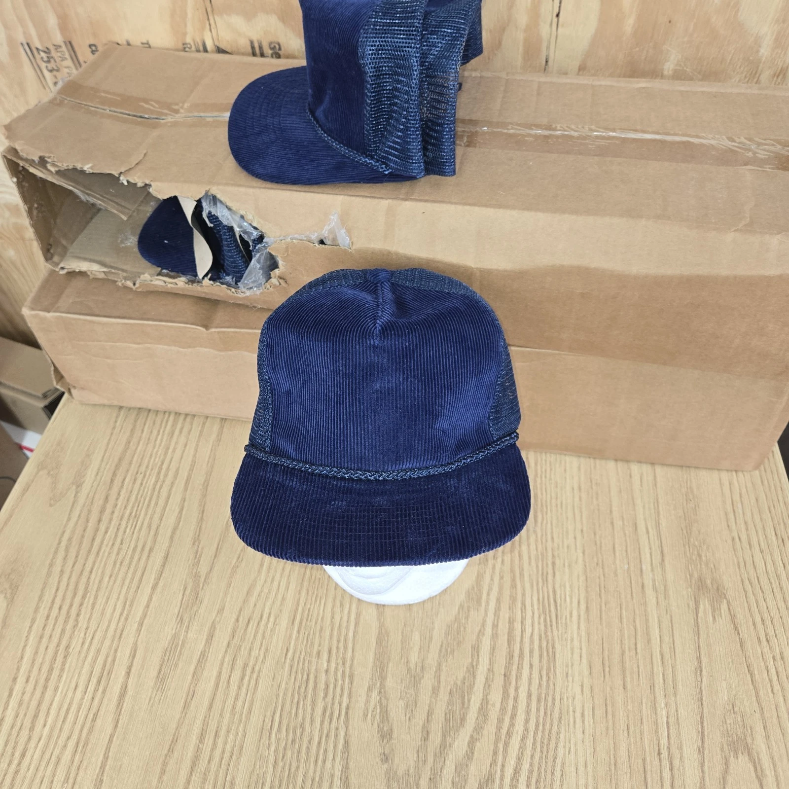 Vintage 80' 90' s Corduroy Snapback Adjustable Hat OTTO Navy Blue Rope NOS 36 Ct
