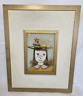 Vintage MCM Higgins Fused Art Glass Yellow Dress Girl With Flower In Hat RARE...