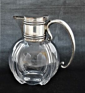 Antique Crystal Water Pitcher Sterling Silver Lid Handle Heath & Huskin London
