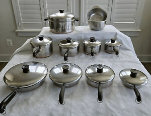 RARE 20 PC VTG ALL PRE 1968 REVERE WARE STAINLESS STEEL COPPER CLAD POT PAN SET