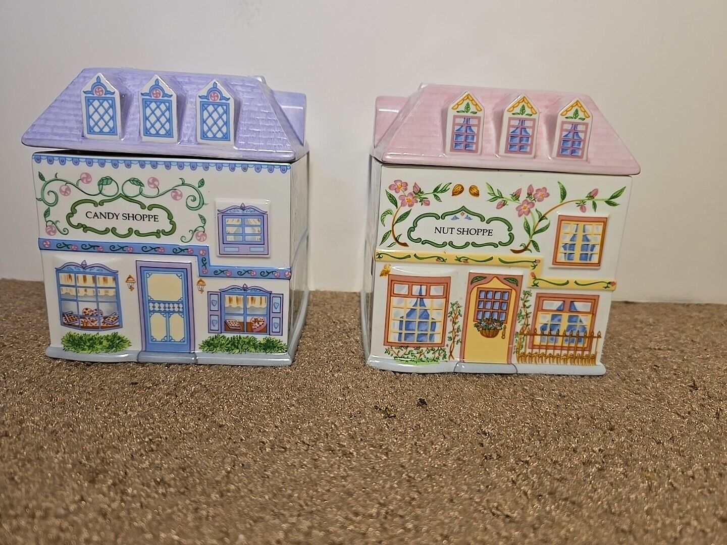 1993 Lenox Spice Village Candy Shoppe and Nut Shoppe Vintage Canister Set of 2.