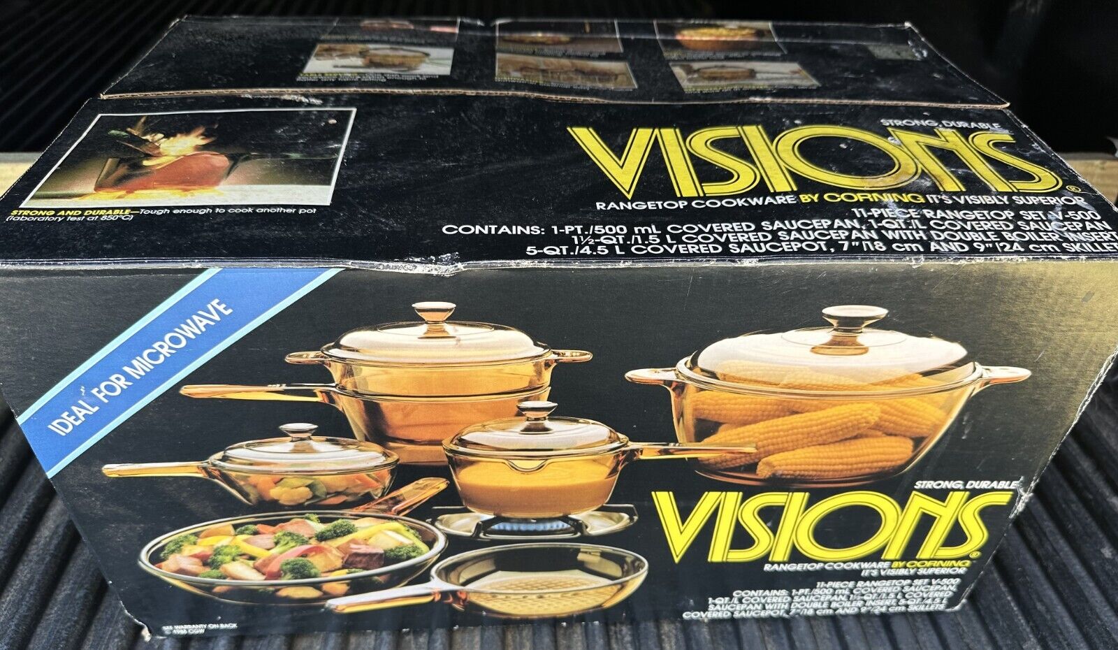New 11pc VISION WARE Corning PYREX GLASS Cookware Set Double Boiler Pot Pan Lids