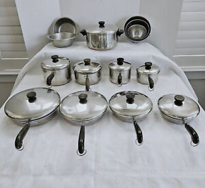 23PC VINTAGE REVERE WARE STAINLESS STEEL COPPER CLAD POT PAN SET ALL SIZES LIDS
