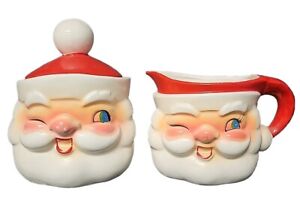 Pair Of Vintage 1960 HOLT HOWARD Winking Santa Cream & Sugar set With Lid