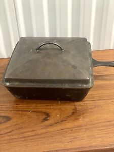 Rare Vintage Wagner Ware Sidney O Square Chicken Fryer with Lid, 10" Cast Iron