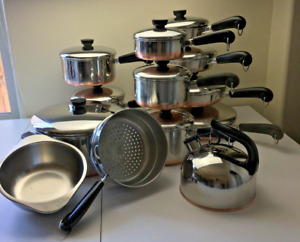 Vintage Revere Stainless Copper Bottom 21 Piece Set