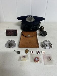 VINTAGE US POST OFFICE LETTER CARRIER Lot, Badges, Buttons, Hat, Stampers