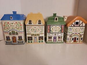 VINTAGE LENOX CANTERBURY CROSSING CANISTER SET FLOUR, SUGAR , COFFEE & TEA 1995