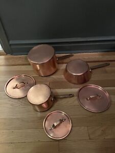 Vintage copper pots and pans set (12 pc / 7 pans + 5 lids)
