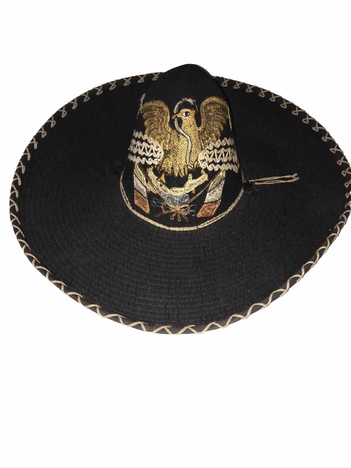 Antique Vintage Sombrero Tardan Mexico Rare Early Embroidered Eagle Flag Hat