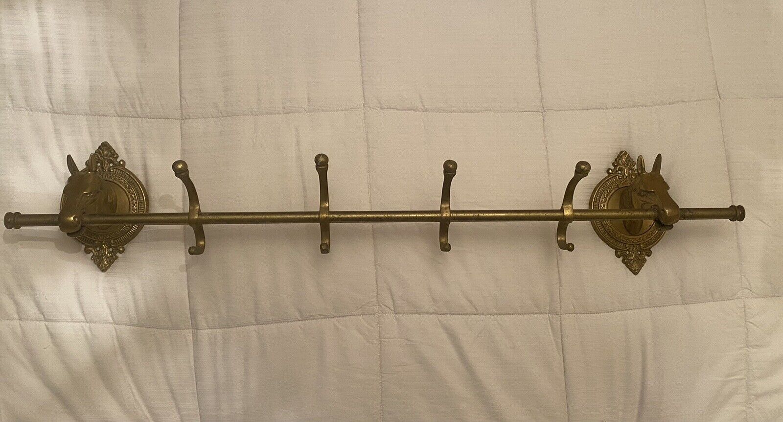 Vintage Mid-Century Brass Horse Head 4 Hook coat Hat Rack
