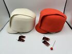 1968 Mae Hanauer Jean Louis Orange & White Stewardess Flight Attendant Kepi Hats