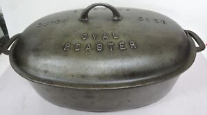 ANTIQUE GRISWOLD #7 #647 SEASONED CAST IRON OVAL ROASTER/DUTCH OVEN W/#648A LID