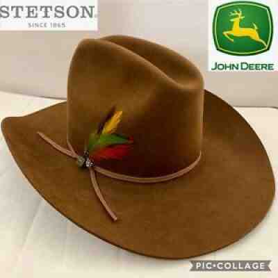VTG John Deere John B. Stetson Brown Country Western Cowboy Hat Mens 57 7 1/8