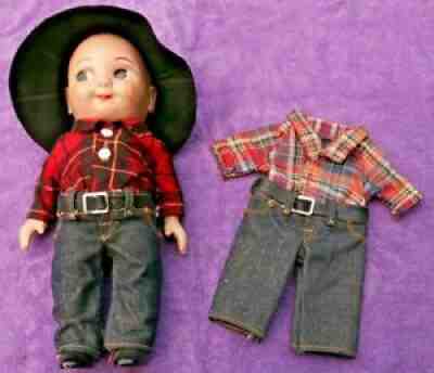 Vintage Buddy Lee Jeans Advertising Doll Cowboy Outfit Original Clothing/Hat