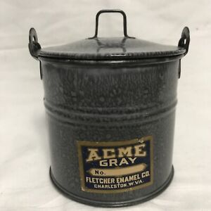 Vintage Mint Graniteware Enamelware Salesman Sample Miniature Pot w/Handle & Lid