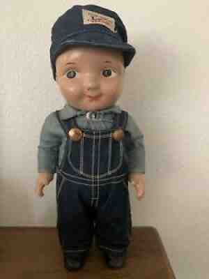 Vintage 1920-1948 Buddy Lee Doll 12 ½ Composition Bib Overalls & Shirt & Hat