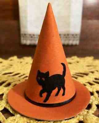 MINT RARE Vintage Halloween Witchâ??s Hat Candy Container with Cat Diecut, Germany