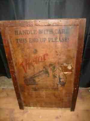 Vintage RCA Victor Victrola Wood Shipping Crate Panel Lid Nipper Dog Advertising