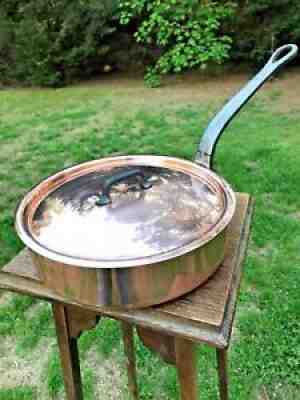 Vintage 9.5" 3mm Dehillerin Mauviel Copper Saute Pan W/Lid 7+ Lb S.S. Lined