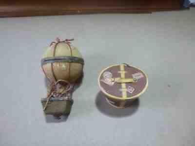 Vintage Antique Wood / Cardboard Tree Ornaments ~ Hot Air Baloon & Hat Box ~ WOW