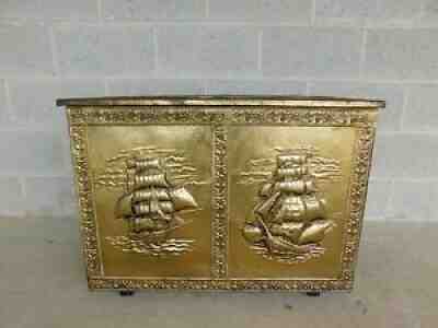 Vintage Brass Covered Sailing Ships Lift Lid Storage Chest