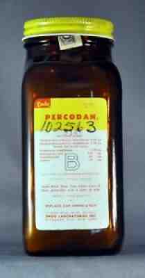Empty Vtg Percodan Oxycodone Pharmacist dispensing Amber Bottle x500 w/ Endo Lid