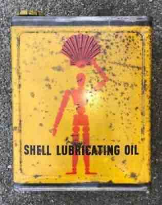 Very Rare Vintage Shell Stick Man Golden Extra Heavy Oil Tin Can Lid Gallon