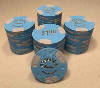 200 Vintage Paulson Roscoeâ??s $1 Casino Chip Prunedale CA Hat And Cane Blue Gray