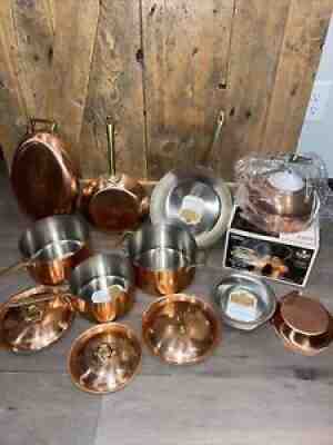 Vtg Paul Revere Ware Copper 1801 Signature Cookware Set Pot Pan Lid Skillet Fry