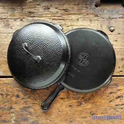 Vintage GRISWOLD HAMMERED Cast Iron SKILLET Frying Pan # 8 with LID - Ironspoon