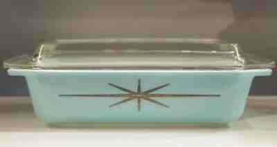 Vintage 1960 Pyrex Atomic Turquoise Blue Starburst Dish Pan Casserole 575-B Lid