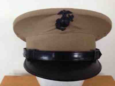Vintage WWII US Marine Corps USMC Summer Dress Hat Khaki Black Pin Wool 7 1/8