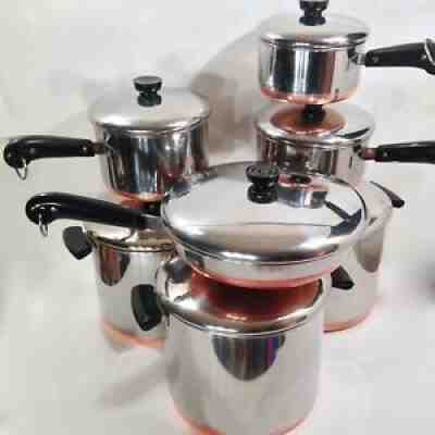 Vintage Revere Ware Copper Bottom Cookware 14 Piece All Pre-1968 Pots Pans Nice