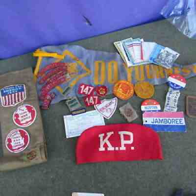 RARE Vintage 1940s WWII Lot of Boy Scout Merit Badge Sash W/Red KP Hat & More!