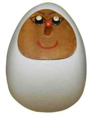 RARE LAGARDO TACKETT MID-20TH C WHT GLZD PRCLN EGG COOKIE JAR W/ENML PNTD WD LID