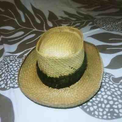50s Vintage Papale Lauhala Hawaiian hat with handmade Pheasant Feather Lei Band
