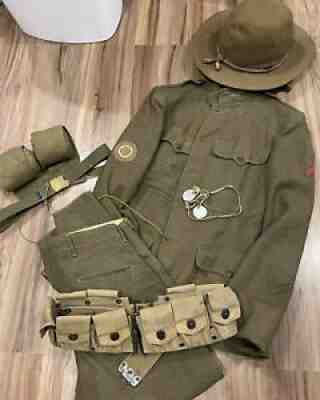 Vintage WW1 US Military Uniform Army Motor Transport Corps IDâ??d Dog Tags Hat