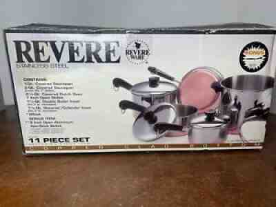 RARE NOS Vintage Revere Ware Copper Bottom Stainless Steel 11 Pc Set Clinton IL