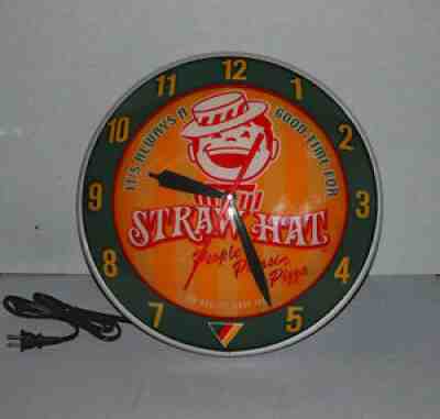 Vintage STRAW HAT PIZZA Double Bubble Clock Light Up Sign w/Box 15" Restaurant