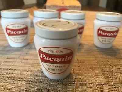 Vintage Pacquins Hand Cream White Milk Glass Jar w Screw on Lid ** 5 Jars**